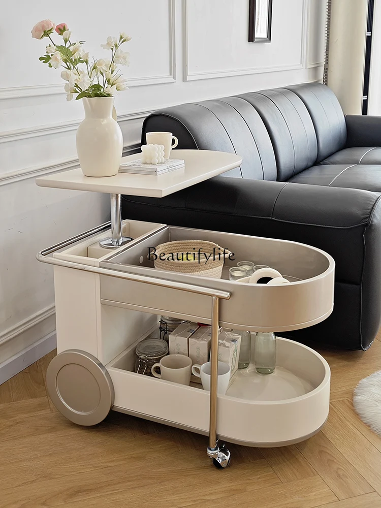 

Sofa Side Table Movable Trolley Creative Cream Style Coffee Table Balcony Light Luxury High Sense