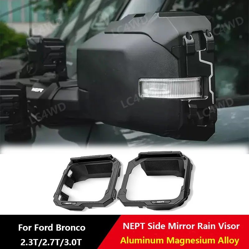 Off Road 4x4 Exterior Accessories NEPT Aluminum Multi-Functiona Side Mirror Rain Visor For Ford Bronco 2.3T,2.7T,3.0T