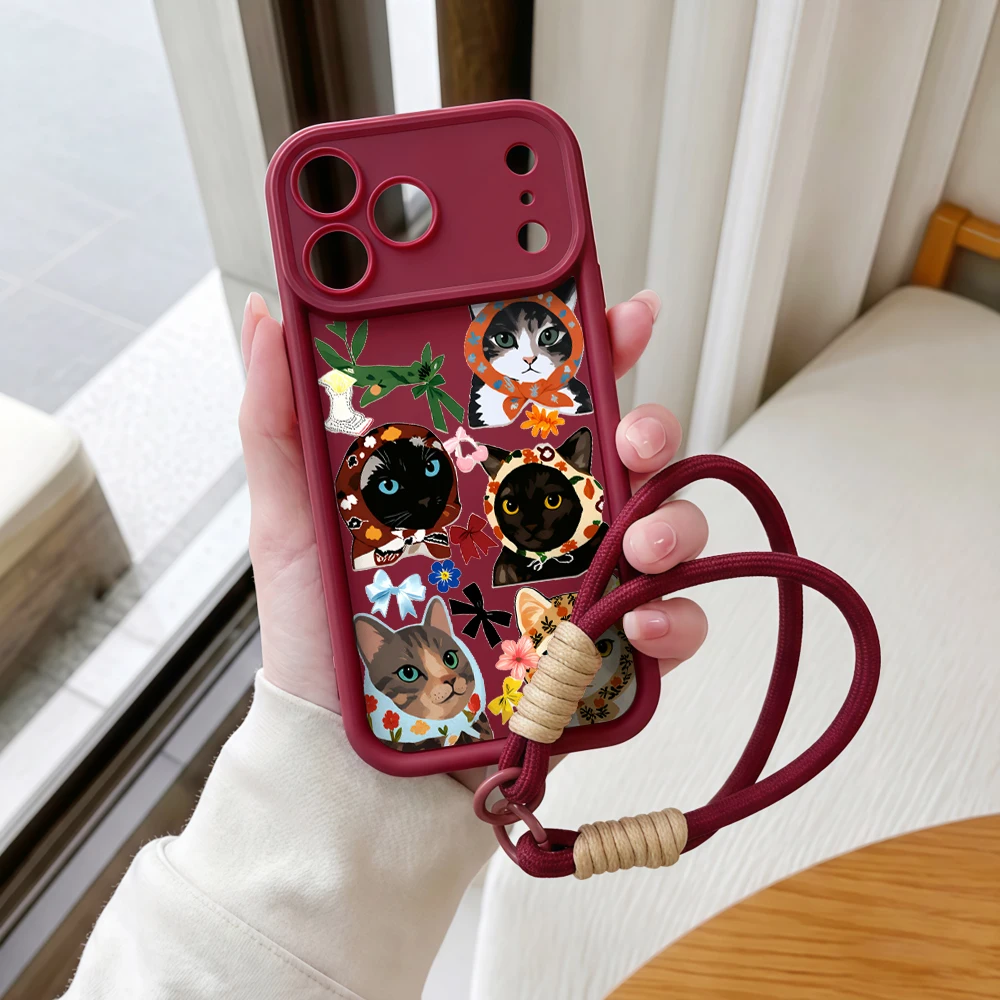 Handyhülle für Samsung Galaxy Note 20 S25 S26 Plus S24 S23 FE S25 S24 Ultra A55 A56 5G Lustiges Kopftuch Katzen-Lanyard Silikonhülle – Detail 7
