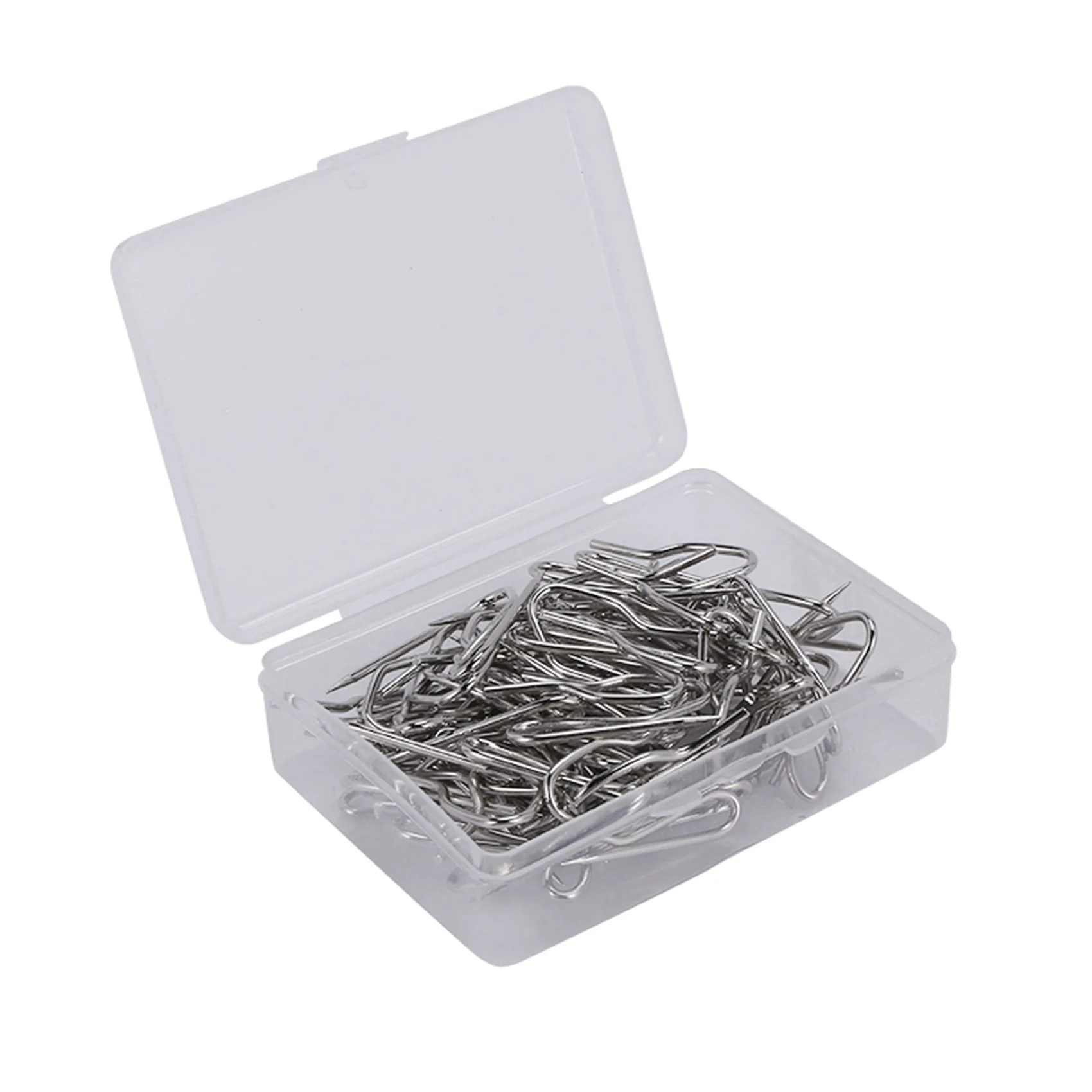 

100 Pcs Metal Curtain Hooks Drapery Hook Pins With Clear Box & 20 Pcs Openable Silver Curtain Rings-B61B
