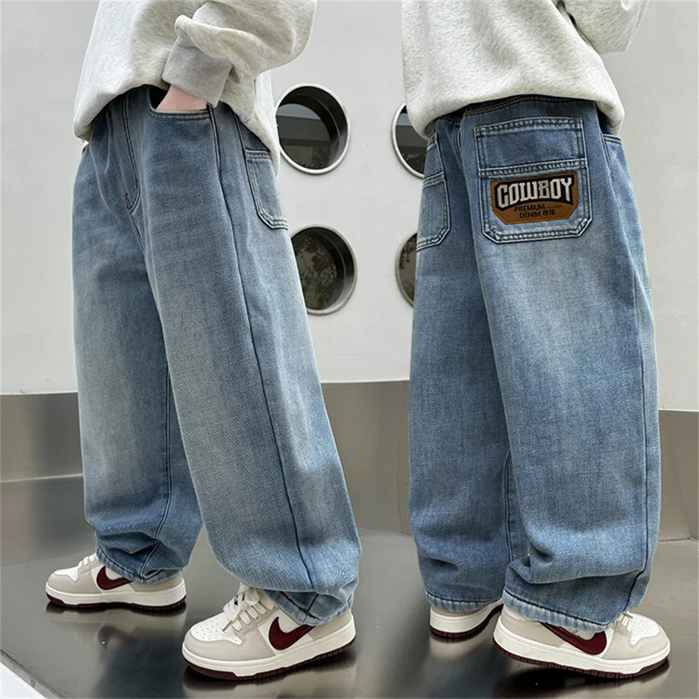 862 Korean Version Of Boys Street Dance Jeans Wide Leg Pants Children's Students Kid Jeans Denim Straight Leg Pants