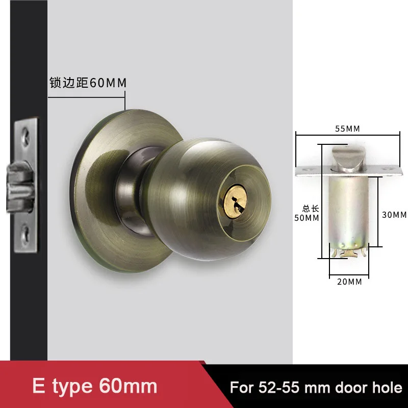 Aluminum Alloy Round Door Knobs Rotation Lock Knobset Handle Metal Door Knob With Key for Home Bedrooms Living Rooms Bathrooms