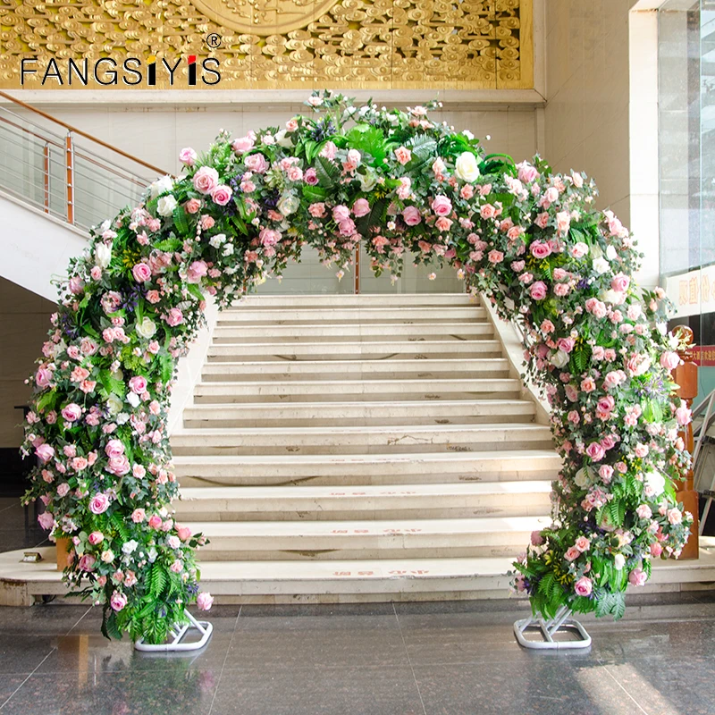 

Luxury Rose Green Plants Artificial Flower Row Arrangement With Wedding Arch Party Event Backdrop Decor Floor Floral Stage Props