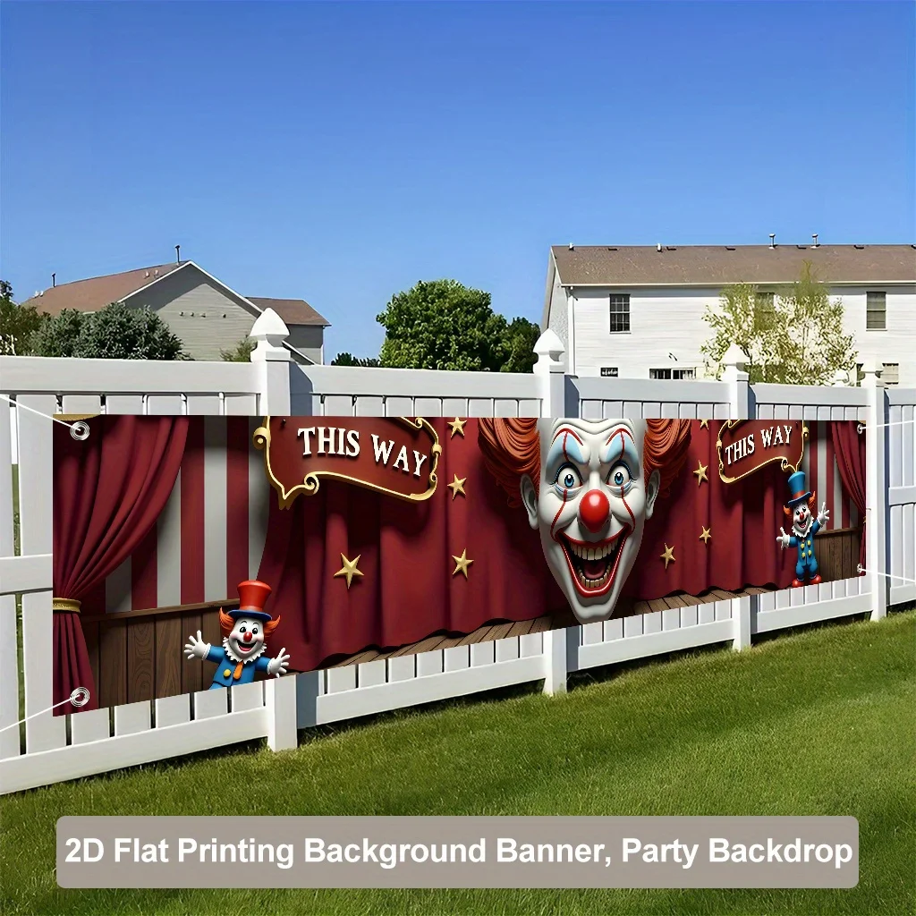2D flat banner, 1pc, send a banner, Halloween decoration, acrobatic clown stage performance guide background banner