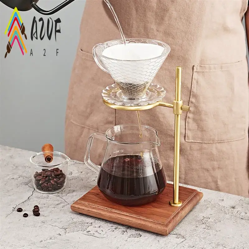 

A20F-Pour Over Coffee Maker Stand With Wood Base Adjustable Height Rack Dripper Filter Holder For Manual Brewing Wood