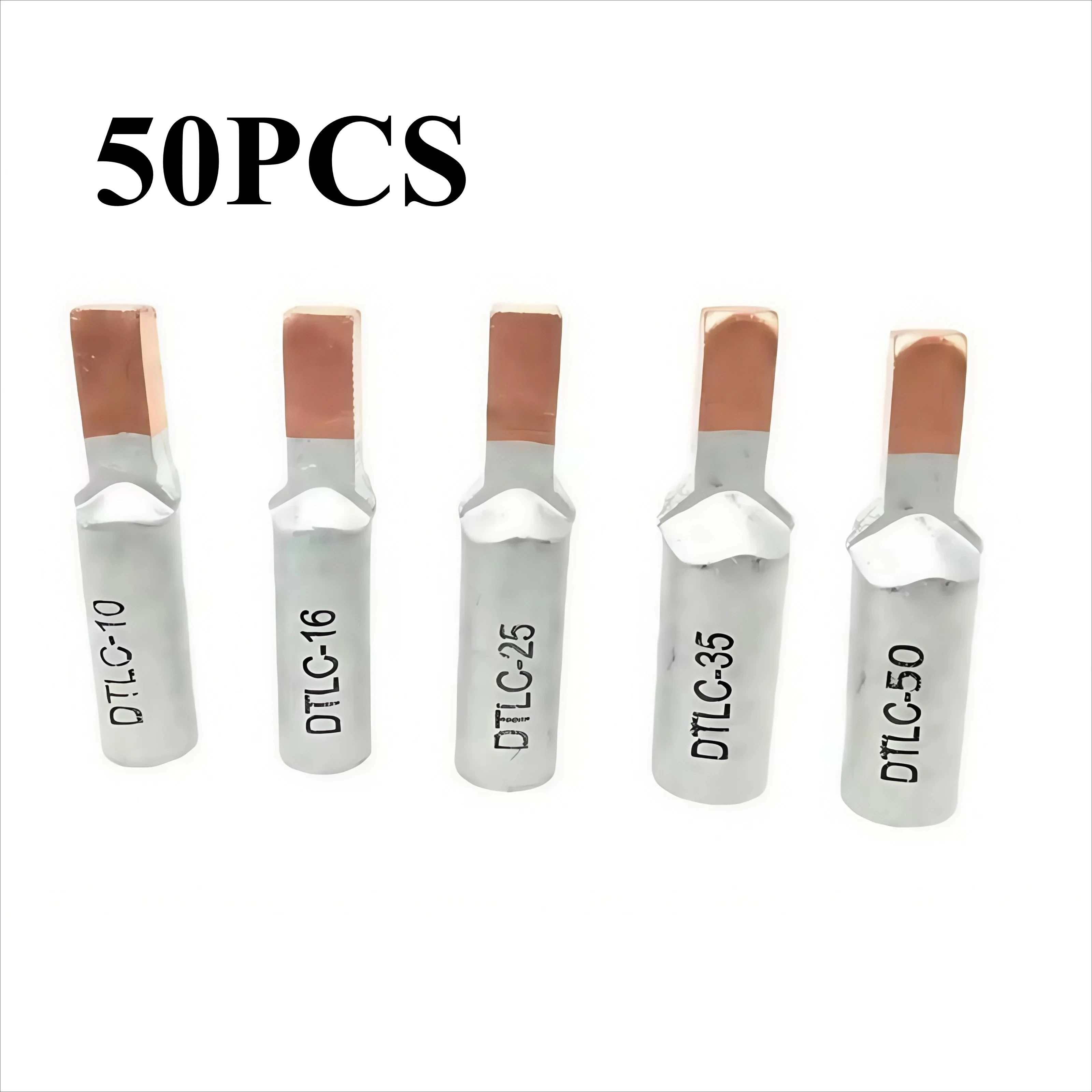 

50pc DTLC C45-10/16/25/35/50mm2 Circuit Breaker Copper Aluminum Cable Terminal Bare Terminal Cable Lugs Wire Connector Joint Kit