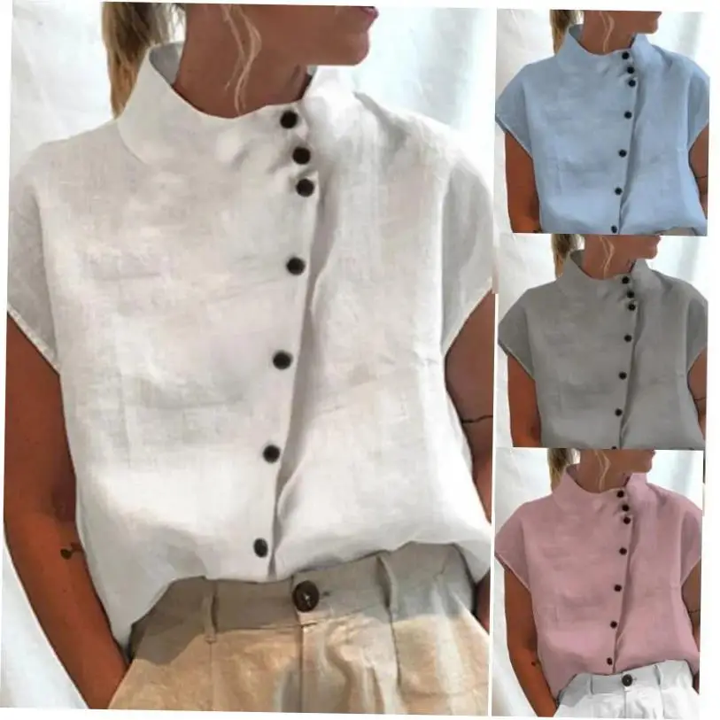 ياقة واقفة من القطن والكتان للسيدات كاجوال irt مريحة من ألياف البوليستر غير قابلة للتشوه