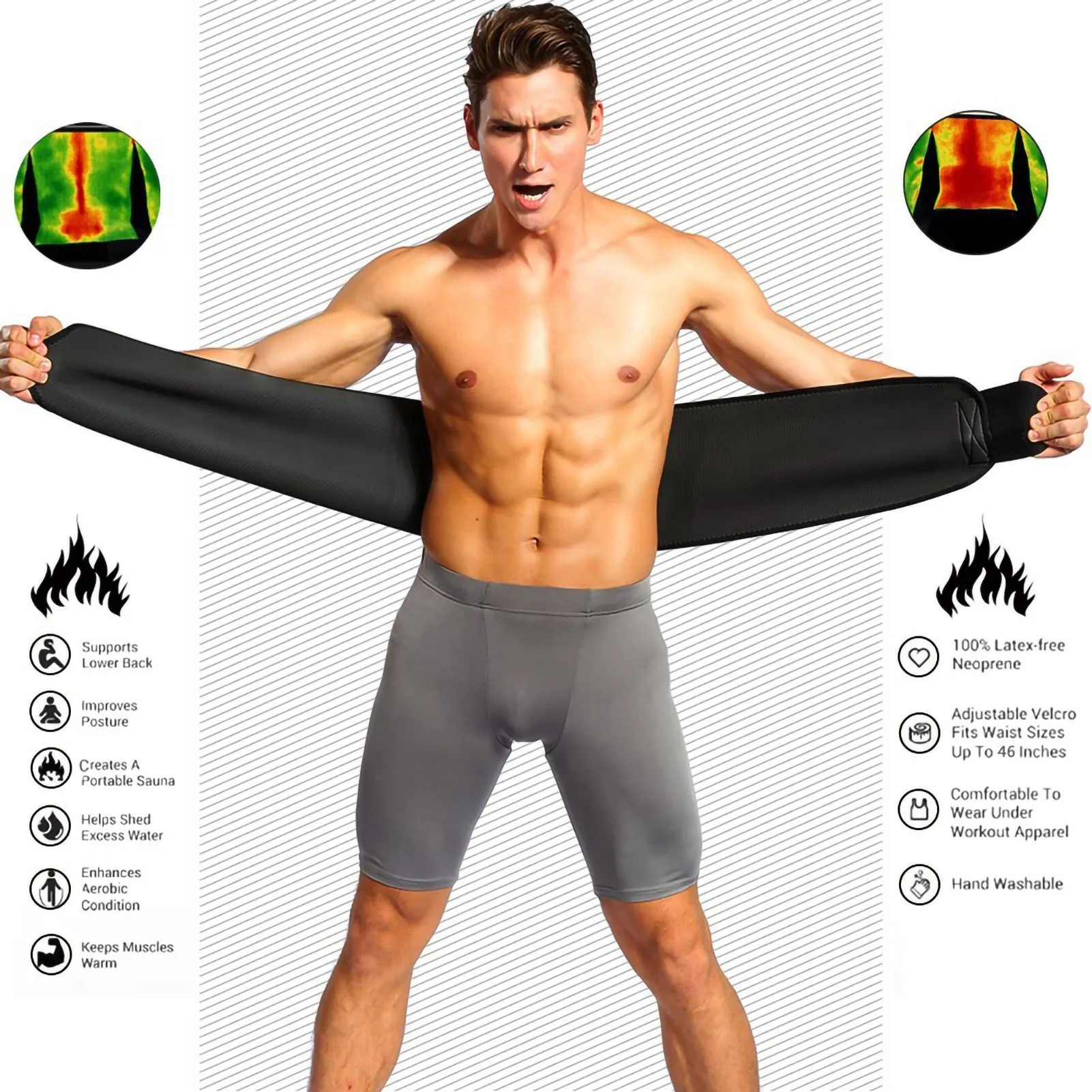 

Men Waist Wrap Breathable Sweat Absorbent Sports Belly Belt Adjustable Waist Trainer Support Brace Sports Waist Trainer Belt