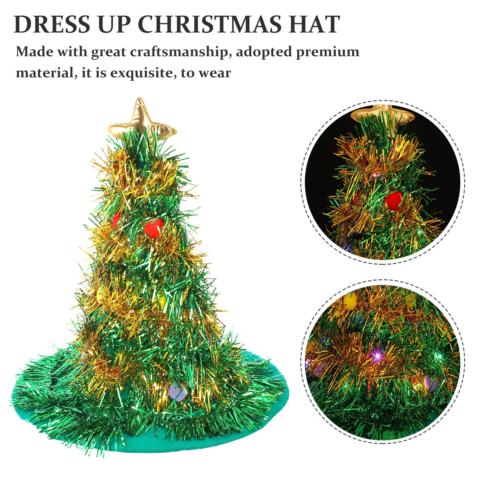 

1Pcs Christmas Hat Tree Shape Glowing Lighting Festival Xmas Party Prop Costume Nonwovens Decorative Hat Christmas Costume