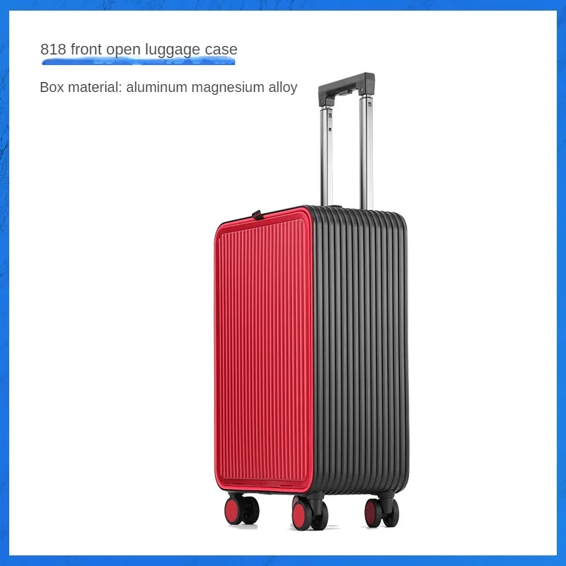 Open Cover Aluminum Magnesium Alloy Lage Business Metal Trolley Case Front Fastening Password Boarding Bag