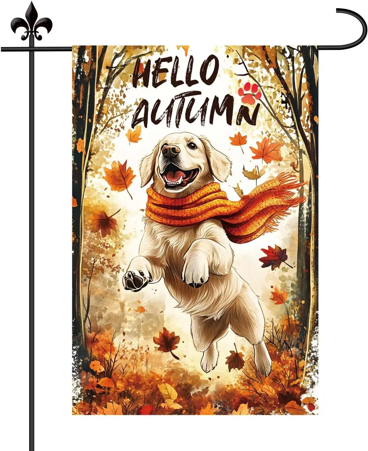 Golden Retriever Fall Garden Flag - 18x12in Double Sided Dog Autumn Yard Outdoor Decorative Flag - Hello Autumn xxp EEN AAL  yyi