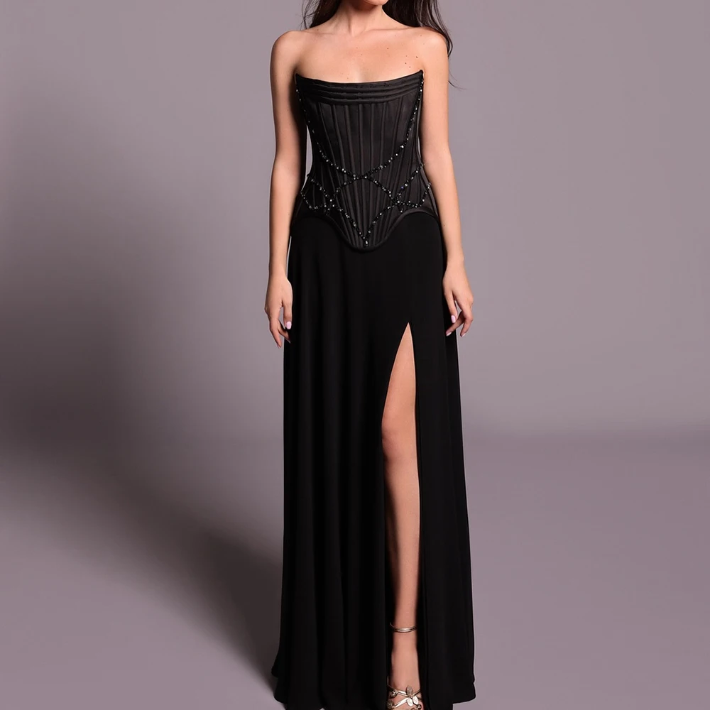 

Индивидуальные вечерние платья трапециевидной формы длиной до пола, без бретелек, без рукавов, платье для выпускного вечера, модное простое драпированное вечернее платье с открытой спиной и кристаллами