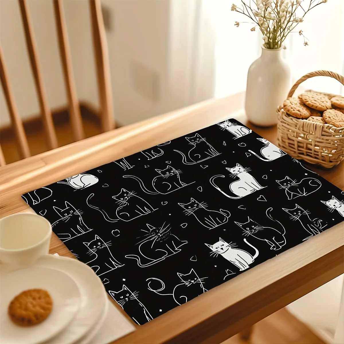 4pcs Set of Table Mats with Cute Cat Simple Line Drawing Patterns Rectangular Kitchen Dining Table Mat Suitable for Home