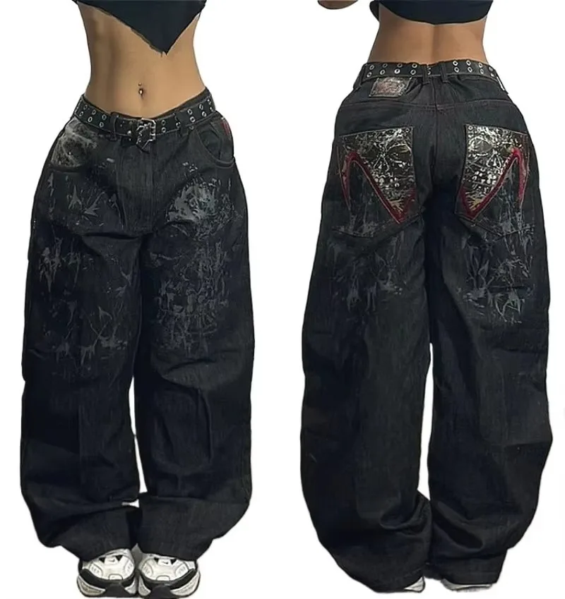 Pantalones vaqueros holgados con patrón bordado de Hip-hop Retro para hombres y mujeres, Pantalones anchos góticos Y2K Harajuku, ropa de calle, nueva tendencia americana, 2024