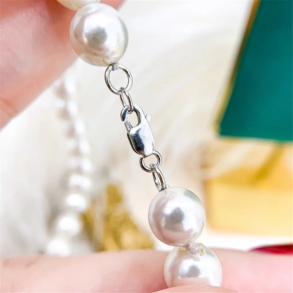 DIY Pearl Accessories S925 Sterling Silver Single Breasted Square Buckle Bracelet Necklace Sweater Chain Handmade Beaded Buckle