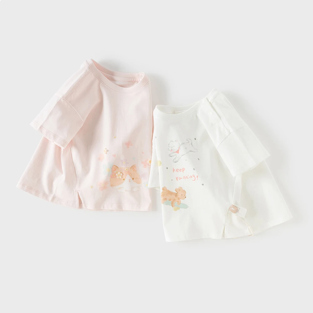Dave Bella Girls Sweet Printed T-shirts Summer Bottoming Tops Short Sleeve Pullover Pure Cotton Children Clothes Charm DB2261743