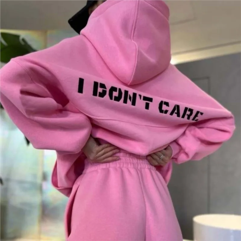 

Letter Printed Two Piece Drawstring Set Women Long Sleeved Hoodies Loose Sweatshirt Pants Outfits Autumn Winter Women Sports Set