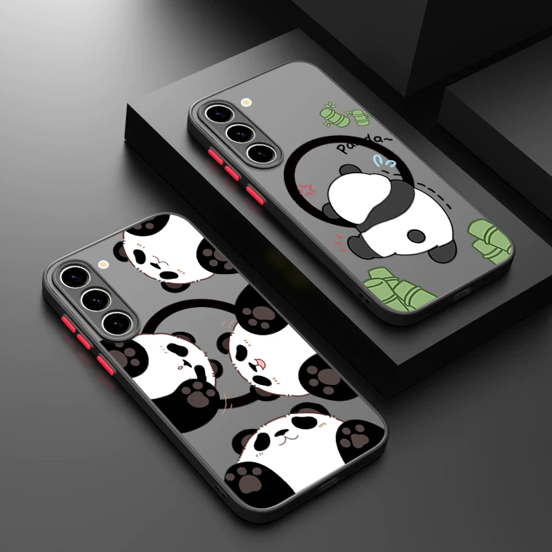 Cute Panda Print Magnetic Phone Case For Samsung Galaxy S26 S25 S23 S22 S24 Ultra S24 S25 FE For Magsafe Matte Hard Back Cover