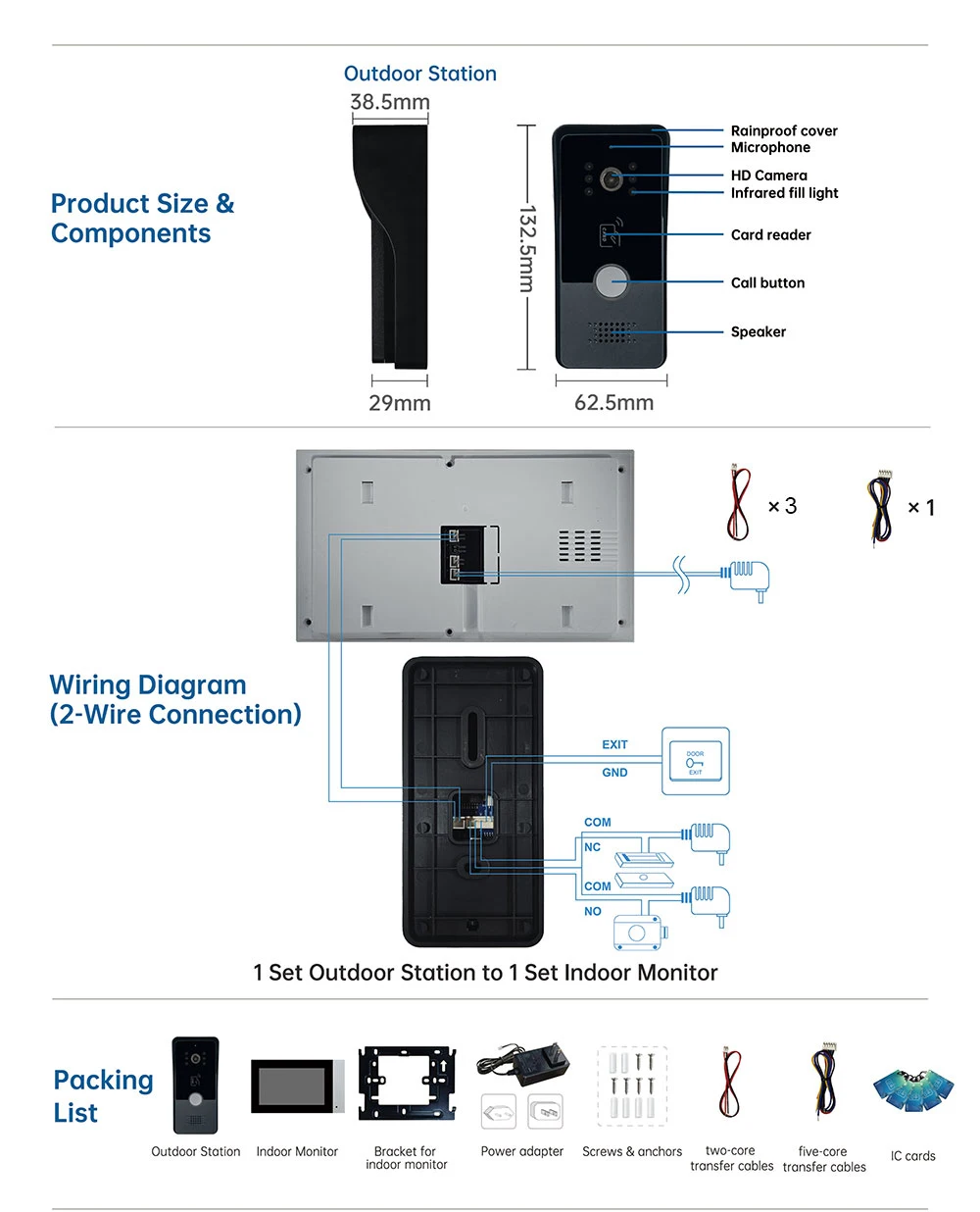 Imagem -06 - Wifi Doorbell Intercom System 2-wire Video Intercom Home Doorphone Tuya Inteligente Monitor de Toque 1080p Segurança Proteger Desbloquear 3in 1