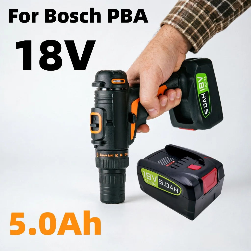 

18V 5.0Ah Rechargeable Battery Pack, Professional for Bosch Garden & Household 18V PBA PSB PSR Tools with AL1880CV AL18815CV