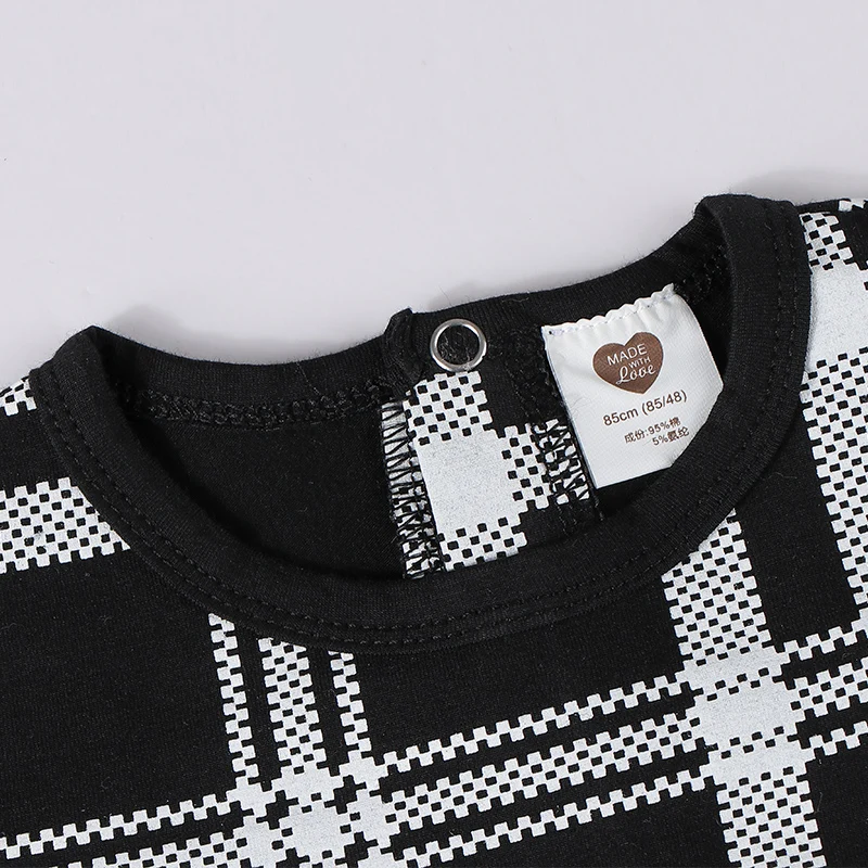 Plaid print pajamas set kids clothes short sleeve and shorts casual clothes round neck clothing black children summer cotton set image 4