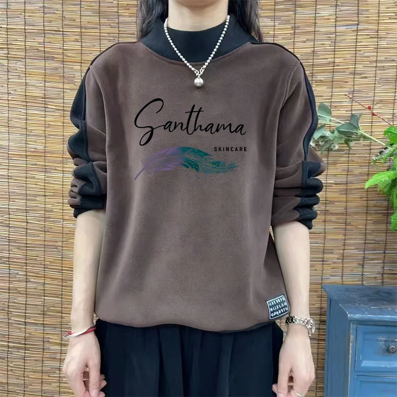 

Женская толстовка 2025 года, осенне-зимняя новинка, свободный крой, большие размеры, утепленный вельвет, теплый базовый слой, длинный рукав, круглый вырез