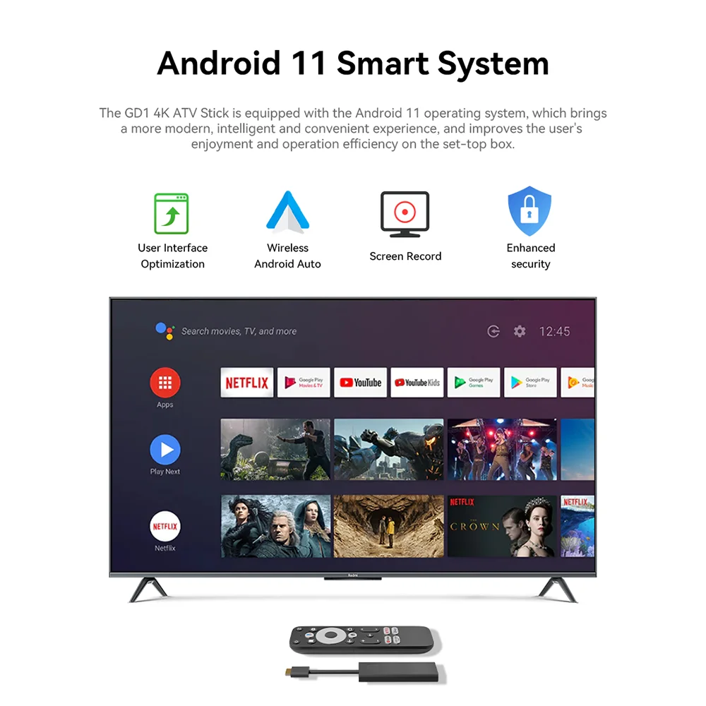 جهاز استقبال Dcolor GD1 Google and netflix المعتمد 4K Smart Android TV Stick مع Amlogic S905Y4 2GB + 16GB يدعم Wi-Fi ثنائي النطاق 2.4G/5G