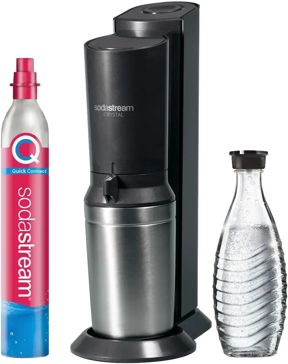 Sodastream wassers prudler Kristall 3,0 Schnell kupplungs CO2-Zylinder und 1x Glas karaffen, Silber,