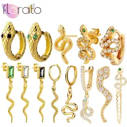 925 Sterling Silver Needle  Animal Snake Type Round Hoop Earrings for Women Vintage Metal Punk Enamel Earrings Fashion Jewelry