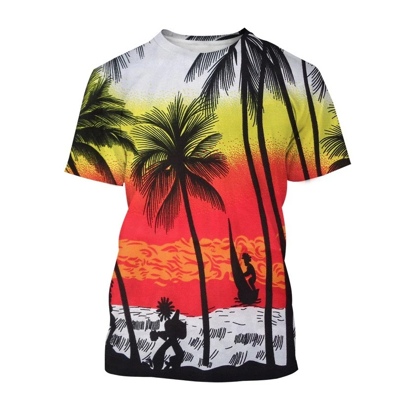 Coconut Tree Men's Short Sleeve Crew Neck T-shirt Summer Outdoor Special Casual Comfort Tops  Harajuku Oversized Summer Woman