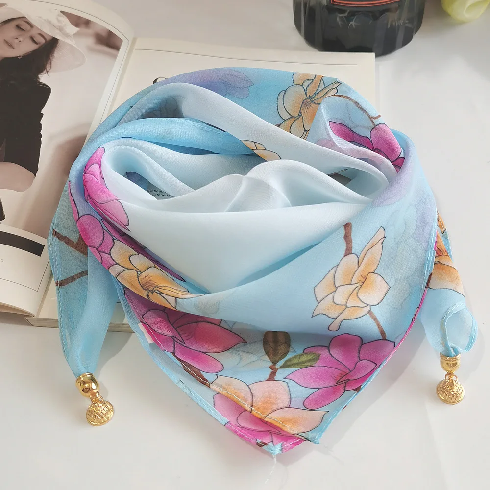 Neue Mode Magnetische Schnalle Schal Dünnen Schal Dekorative Chiffon Quadrat Sonnencreme Hals Abdeckung frauen Schals Party Geschenk – Detail 13