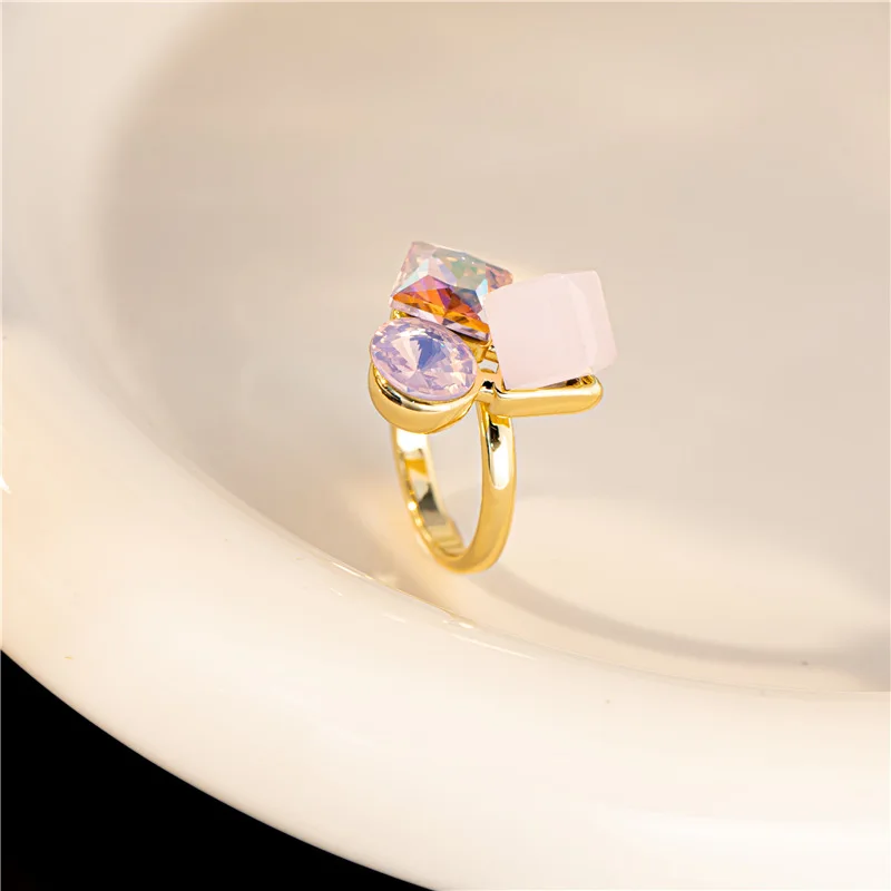 2024 New Jelly Powder Crystal Cube Adjust Open Ring for Women Girls Finger Gradient Square Candy Summer Fashion Jewelry