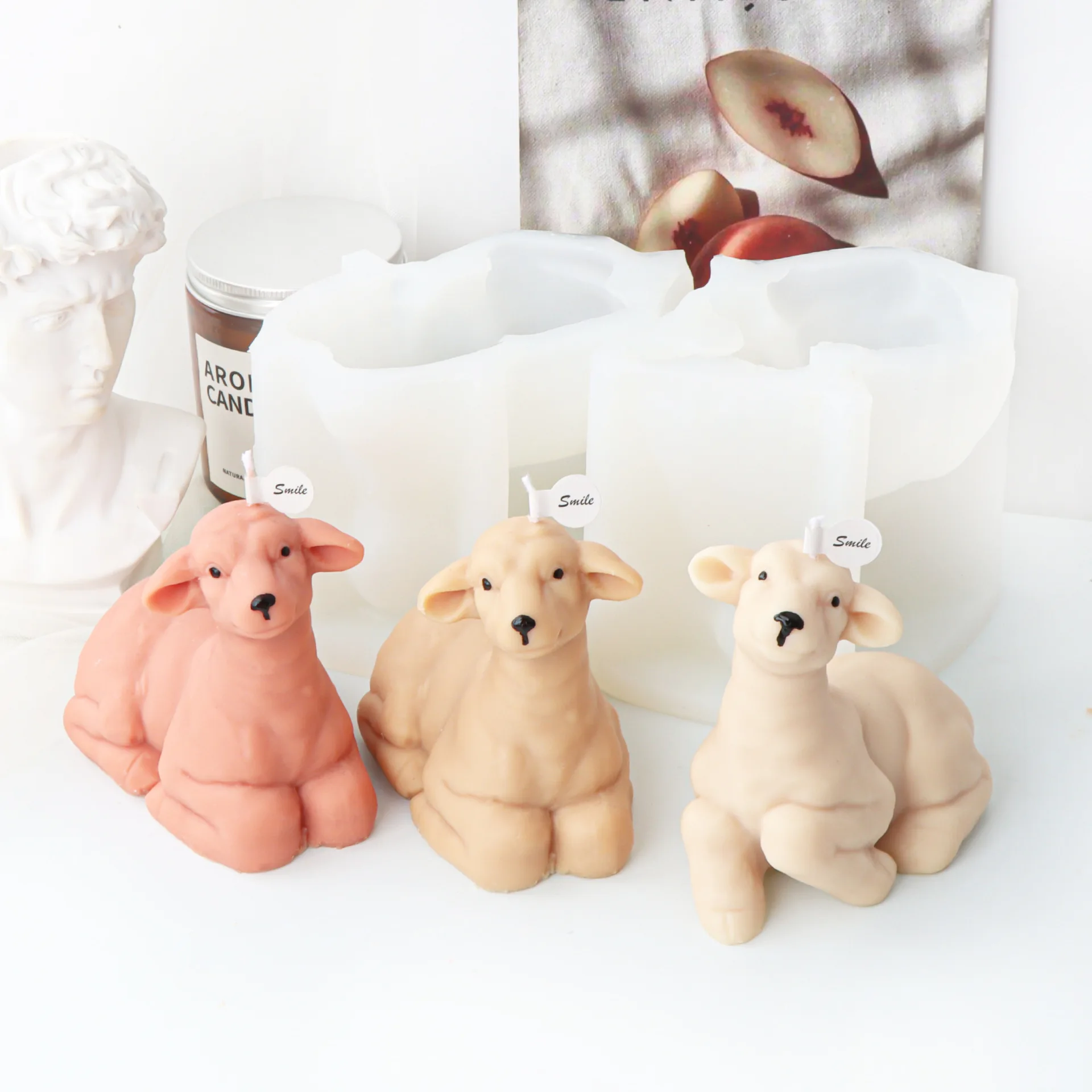 3D Standing Cute Strappy Sheep Candle Mold New Handmade Aroma Candle Diffuser Plaster Arrangement Silicone Mold