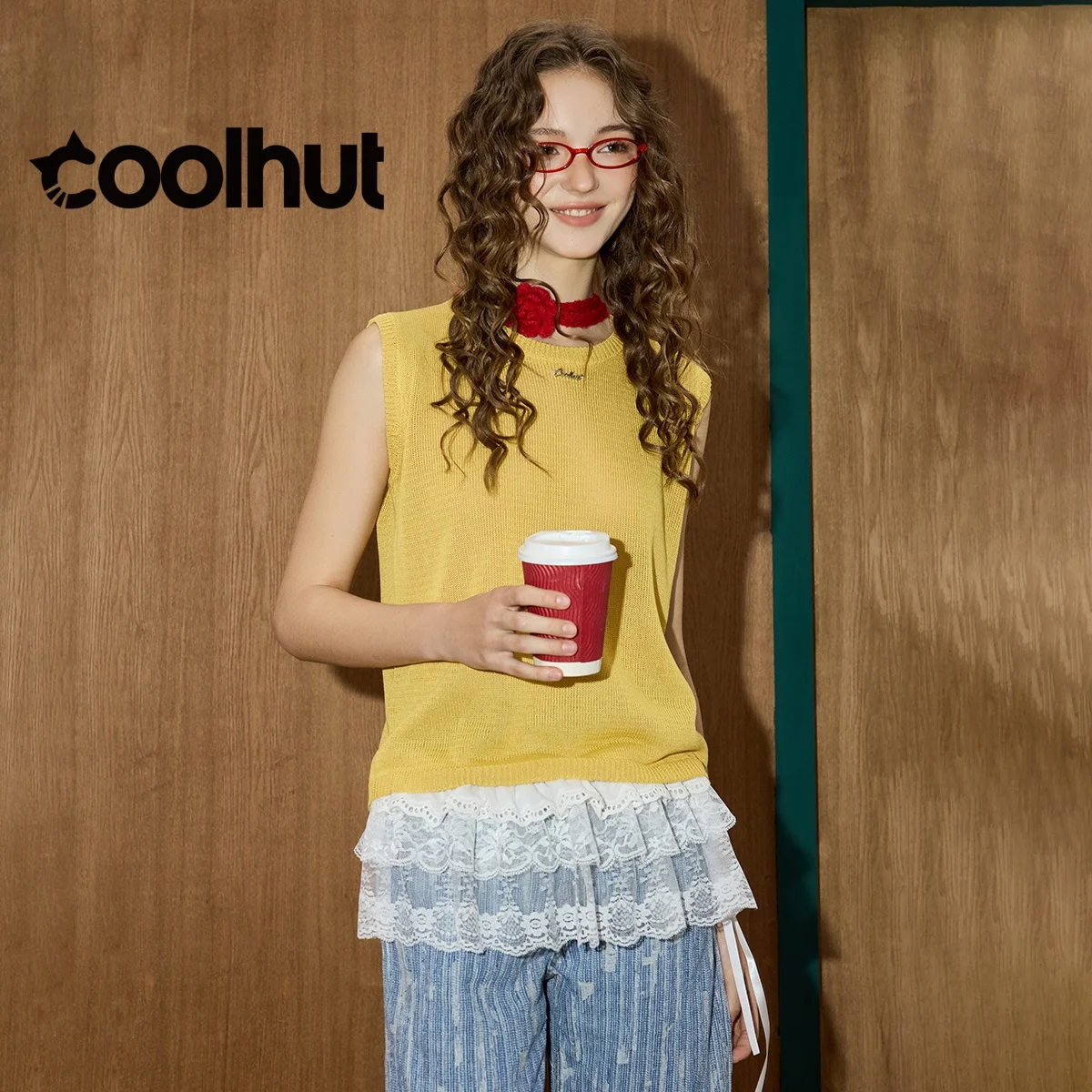 COOLHUT レディース 2025 ノースリーブ レース ニット ベスト ラウンドネック ルーズフィット 無地 カジュアル サマー エッセンシャル 軽量 カバーアップ