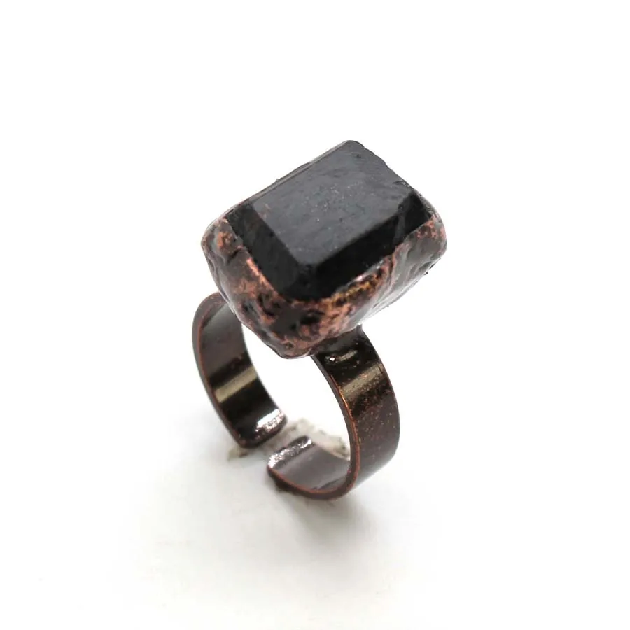 Charms Vintage Natural Irregular Black Tourmaline Stone Open Rings For Women Choice Adjustable Finger Ring Men Jewelry Gifts