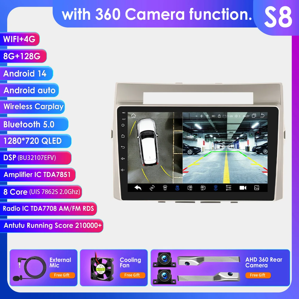 Hizpo AI Voice Android 14 Stereo voor Toyota Corolla Verso AR10 2004 - 2009 QLED autoradio multimediaspeler GPS CarPlay headunit audio wifi