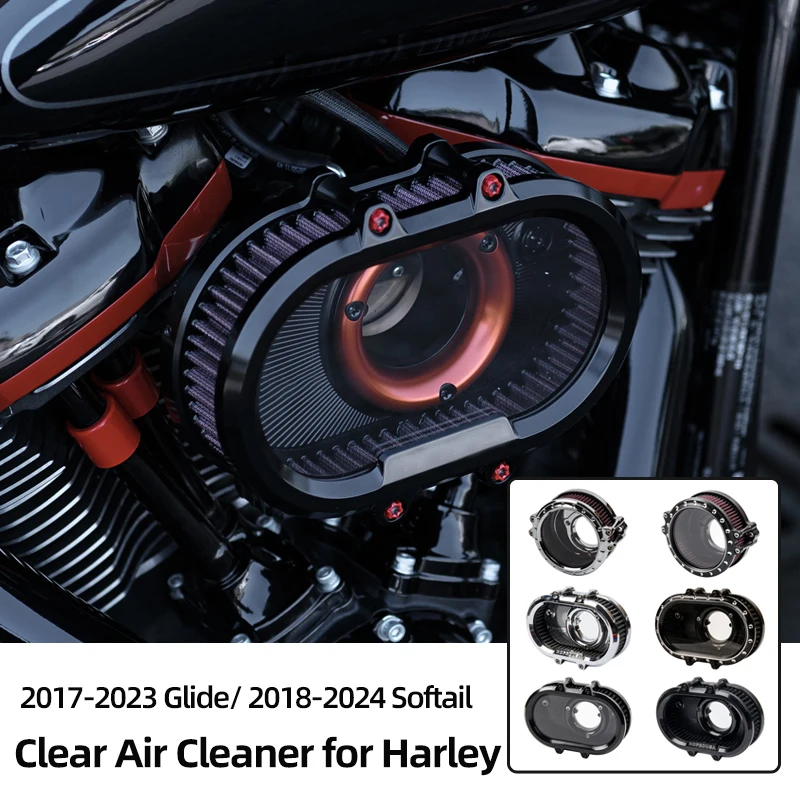 

For Harley 2017-2023 Touring Road/Street Glide 2018-2024 Softail Low Rider ST Motorcycle Clear Air Filter Round Oval Air Cleaner