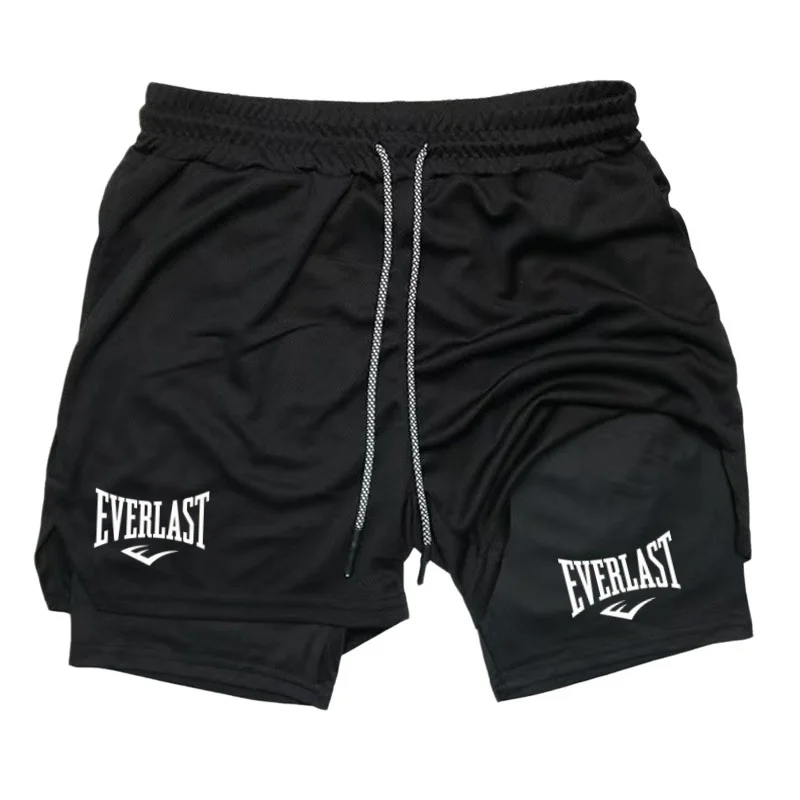 Men's Double Layer Fitness Shorts Men Fitness Gym Training 2 in 1 Sports Shorts Quick Dry Workout Jogging Double Deck Summer