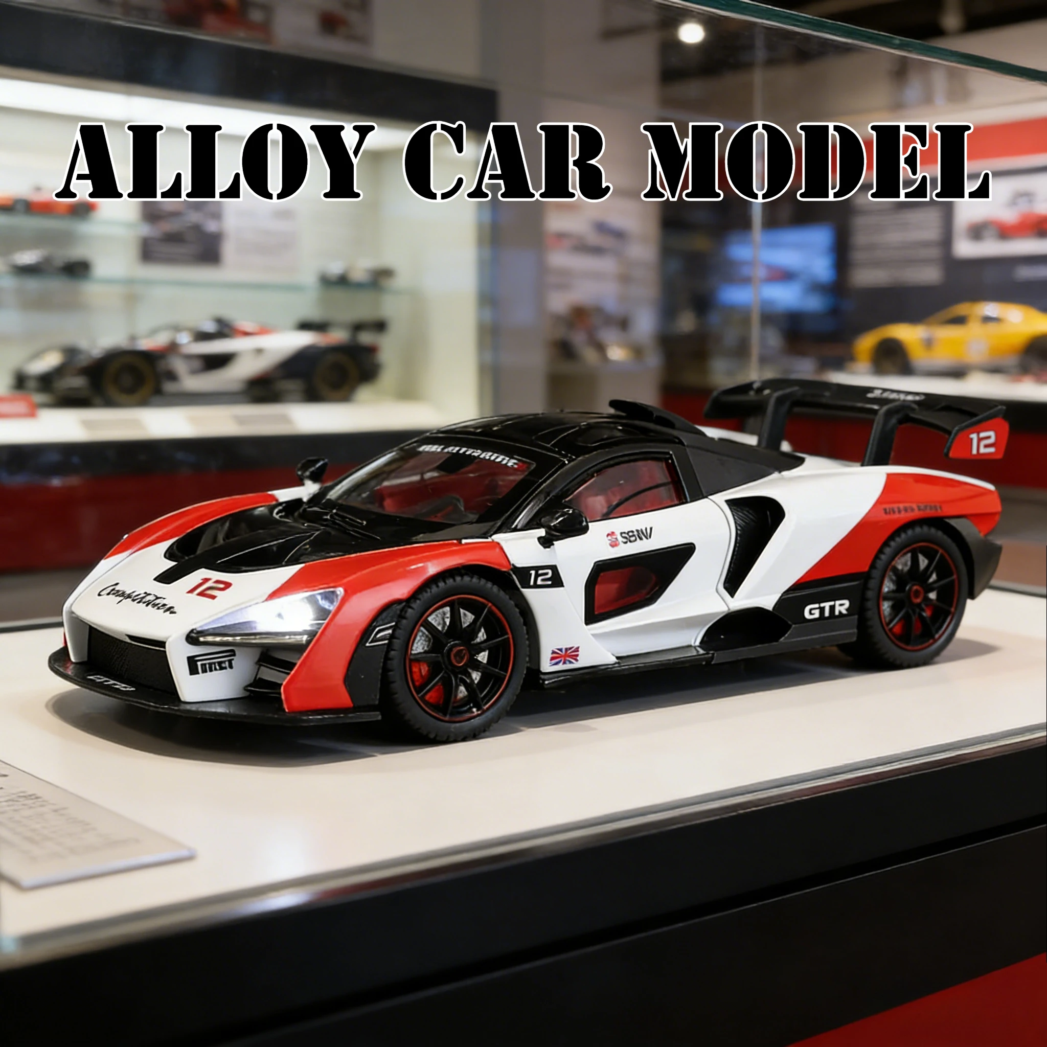 1-24-マクラーレン-セナ合金製スーパーカーモデルカー、装飾コレクション、ドアとエンジンフード、トランクが開く、子供向けギフト