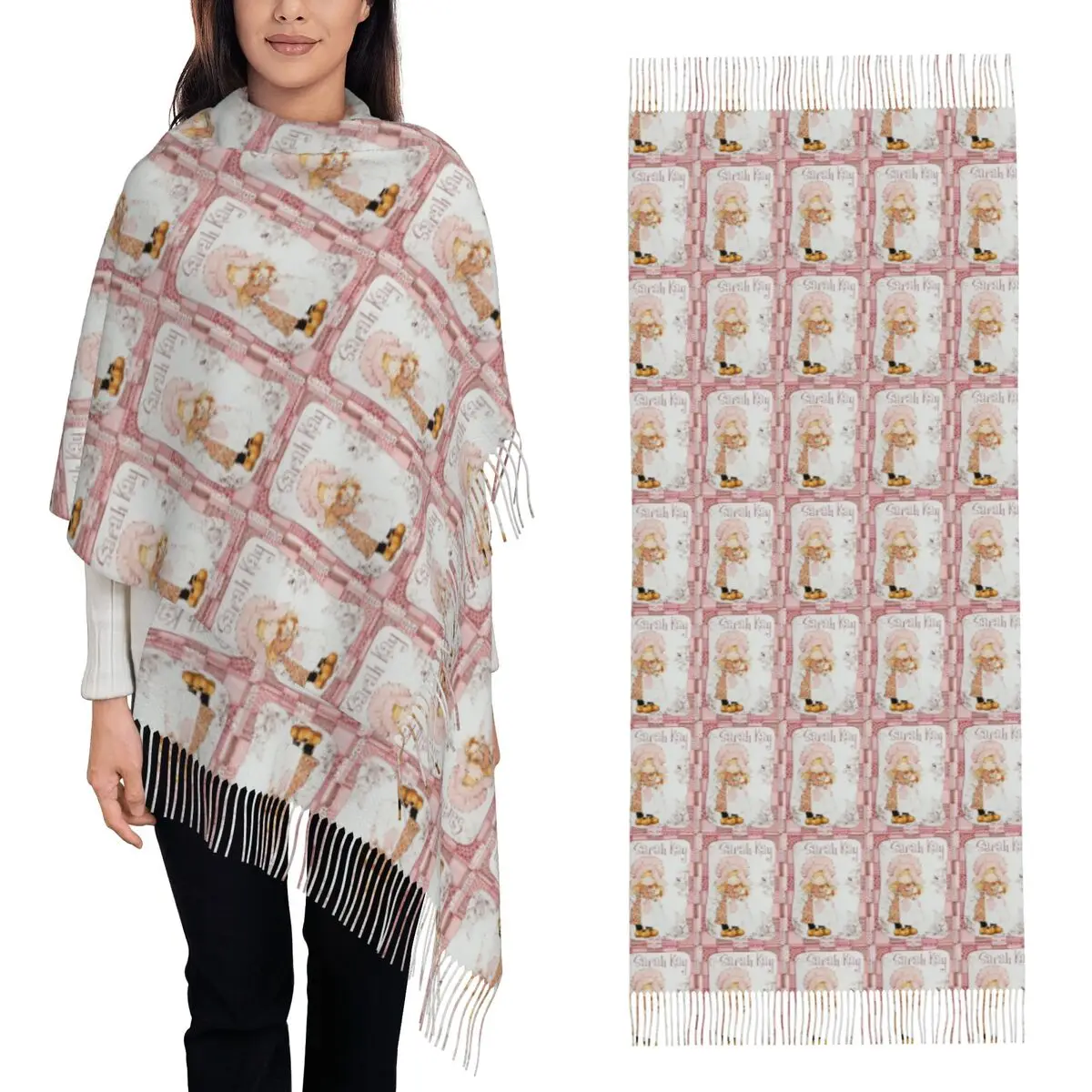 Sarah Kay Kitten Knitted Scarf Tassel Scarves Women Soft Warm Shawls and Wraps Long Fall Winter Shawl Wrap