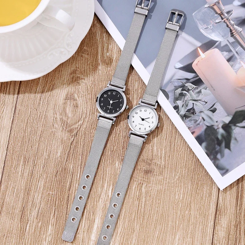 女性用ステンレススチールストラップ付きクォーツ腕時計,韓国版,コンパクト,学生向け,直送
