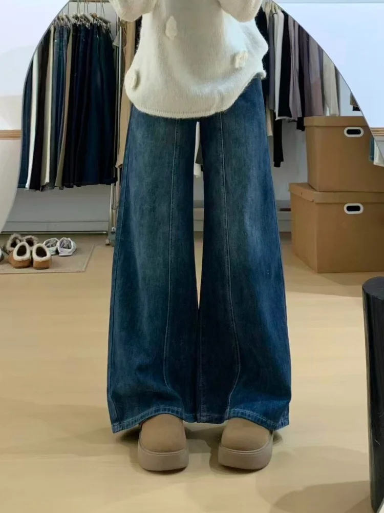 American Sle plus Size Women's Fce Lined Thiened Vintage Straight Leg Jeans Autumn Winter Loose Drapey Wide Leg Pants