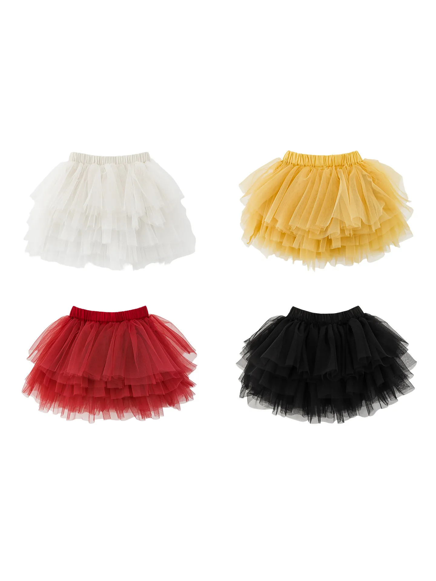 2026 New Girls Summer Solid Color Skirt Cute Layered Cake Tutu Skirt Fluffy Mesh Tulle Princess Half Skirt