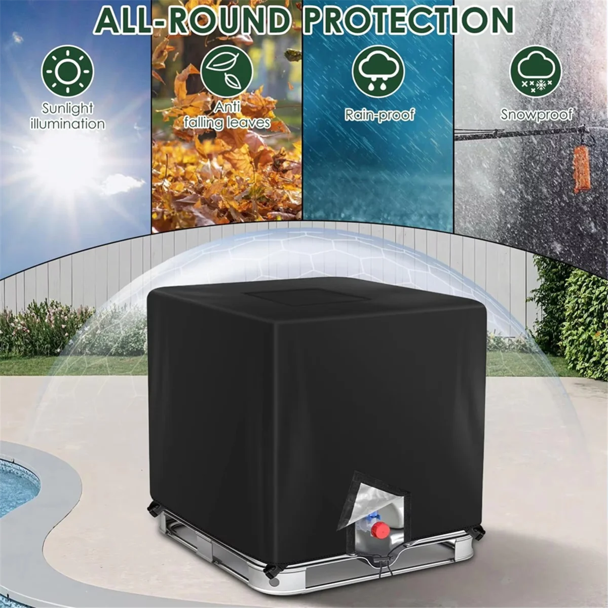 N17R BarrelCover غطاء حاوية خزان المياه ظلة واقية حمل مقاوم للماء 1000l للمطر في الحديقة ضد الرياح القوية أ #2