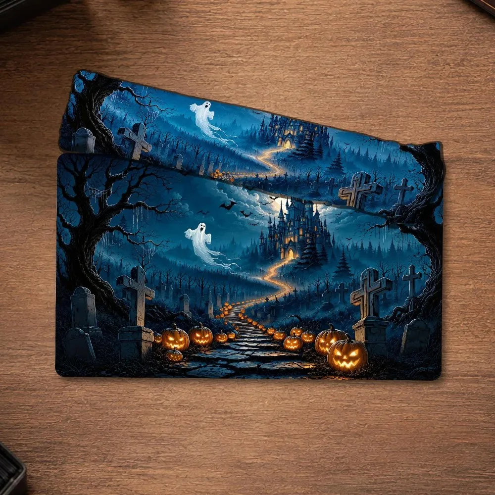 MTG Playmat, Halloween Haunted Castle TCG Playmat, Standard and Extended Size, 2mm/3mm Options desk accessories