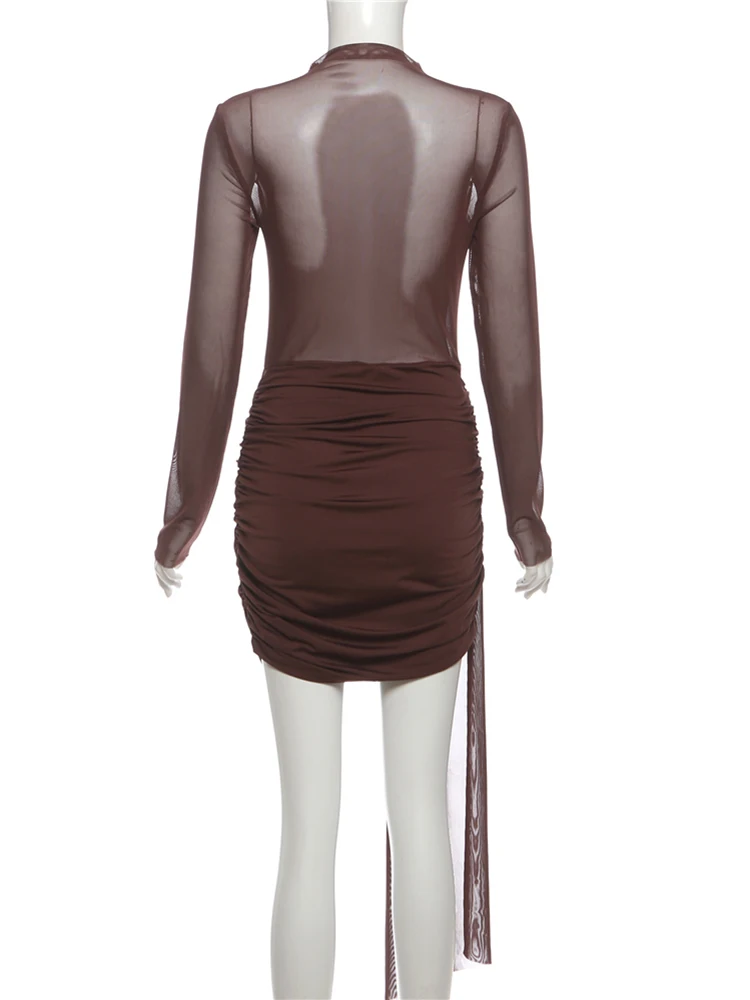 Bizarre chat Sexy ruban robe femmes maille Patchwork froncé pêche hanche élégant Hottie classique rue Clubwear Stretch maigre moulante