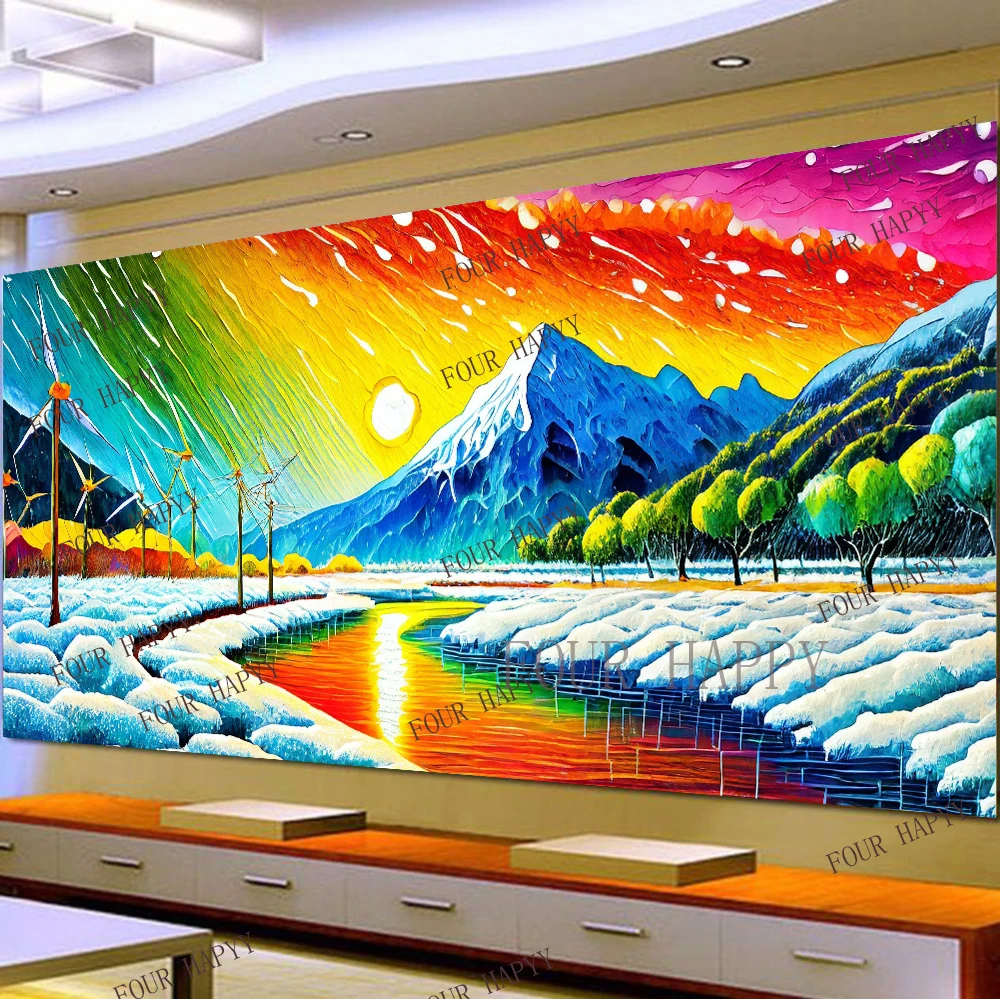 5D DIY Large Diamond Painting Cross Forest Mountain River Flows Landscape Wall Art, Full Round Drill, Embroidery Home Decor