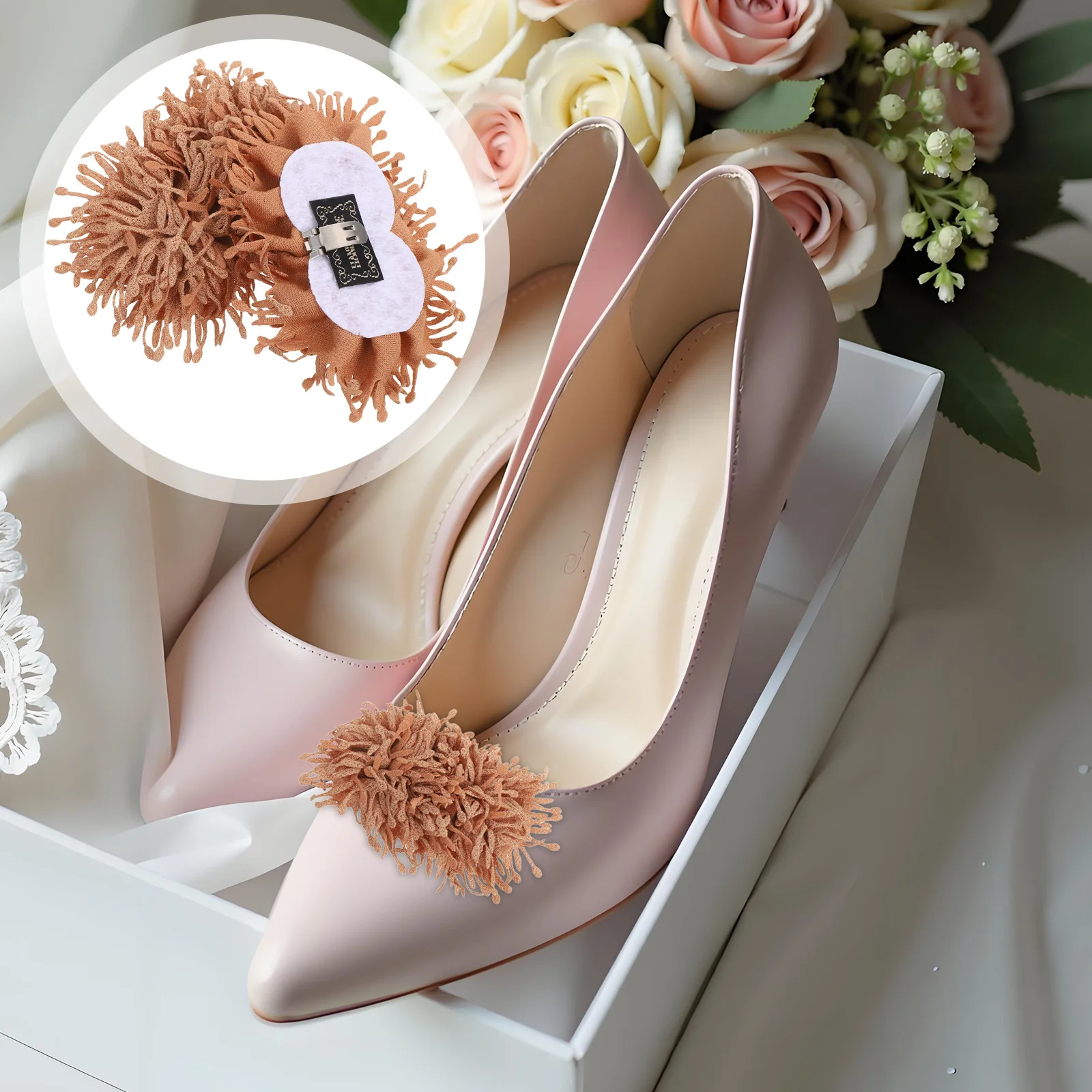 

2Pcs Handmade Fabric Flower Shoe Clips Detachable Accessories for High Heels Wedding Party Shoe Decorations High Heels Jewelry