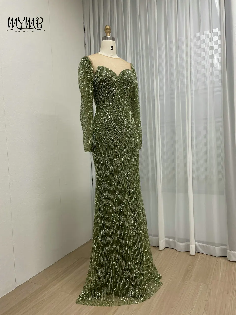 MYMB Olive O Neck Illusion Women Sheath Glitter Wedding Guest Dress Dubai  Elegant Long Sleeve Mermaid Evening Party Gown MB40272 - AliExpress 320