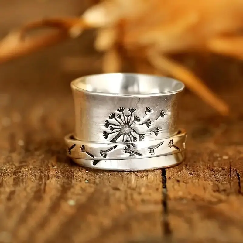 Vintage Dandelion Large Ring For Women Men Silver Color Punk Gothic Ring Unisex Accessories Handmade Designer Jewelry Lover Gift